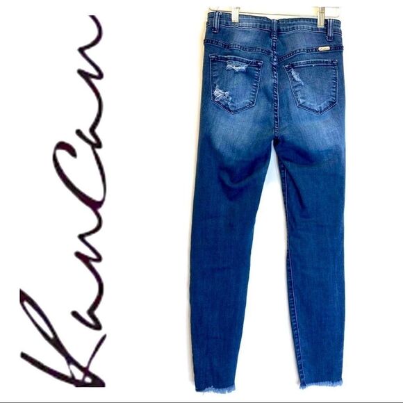 KanCan Ripped High Waist Skinny Jeans with Raw Hem and Button Details - Picture 4 of 5